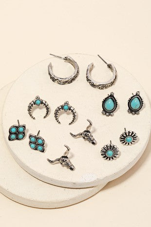 6 Pairs Of Western Themed Earring Set 6