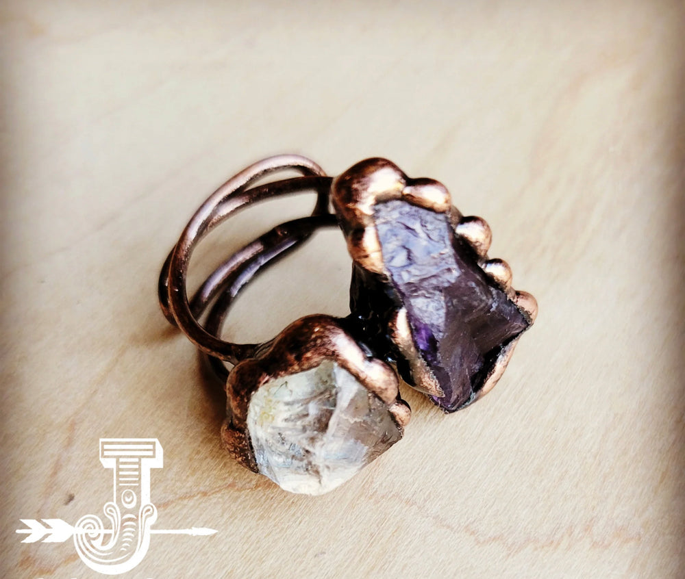 Amethyst & Quartz Ring in Copper Setting