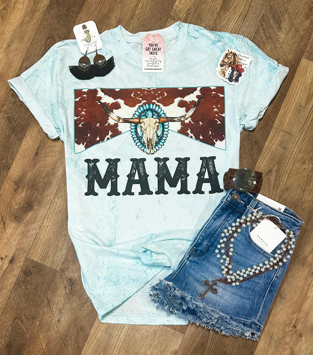 Teal Cowhide Mama Tee 💙