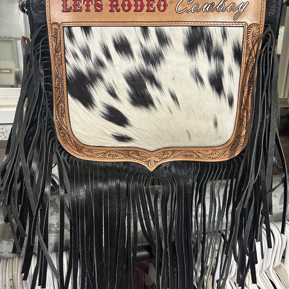 
                      
                        Let’s Rodeo Cowboy Cowhide Fringe Bag
                      
                    