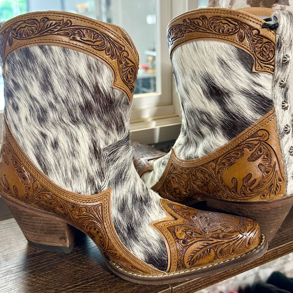 Sandy Mae Cowhide & Tooled Booties