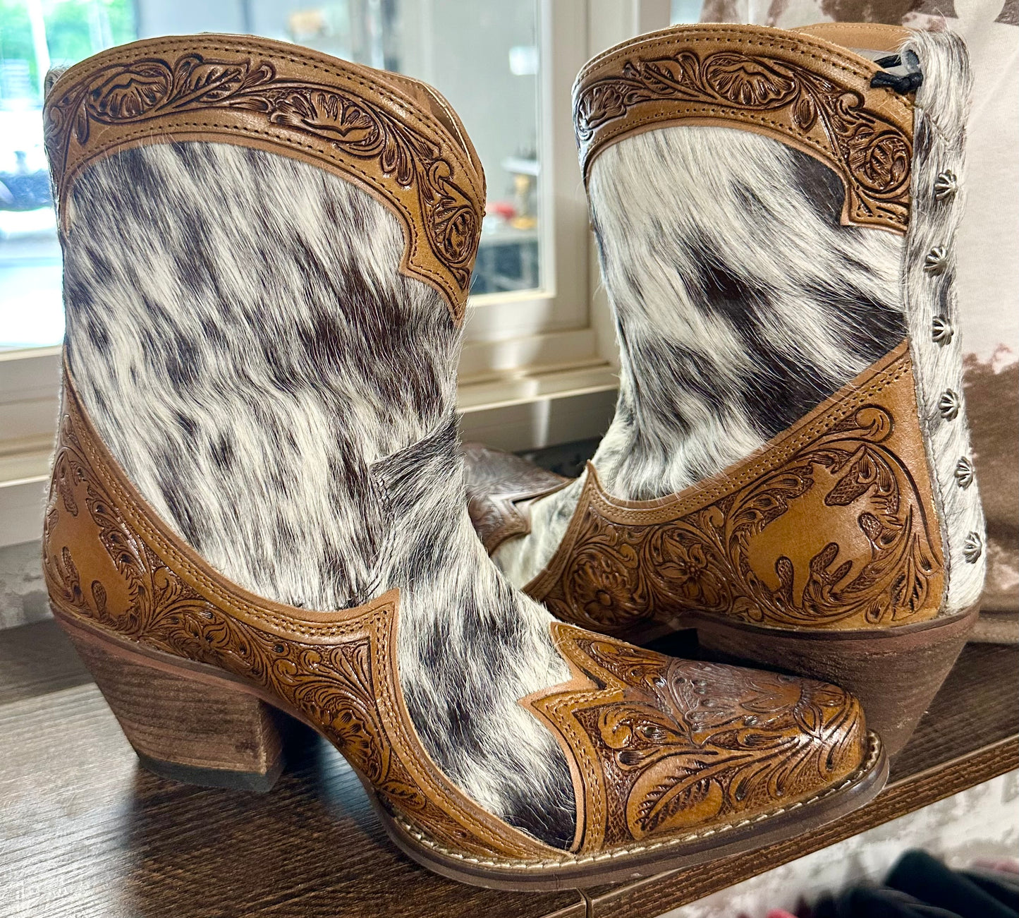 Sandy Mae Cowhide & Tooled Booties