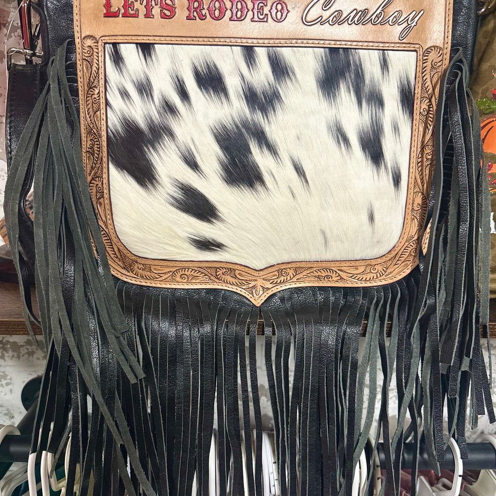 
                      
                        Let’s Rodeo Cowboy Cowhide Fringe Bag
                      
                    