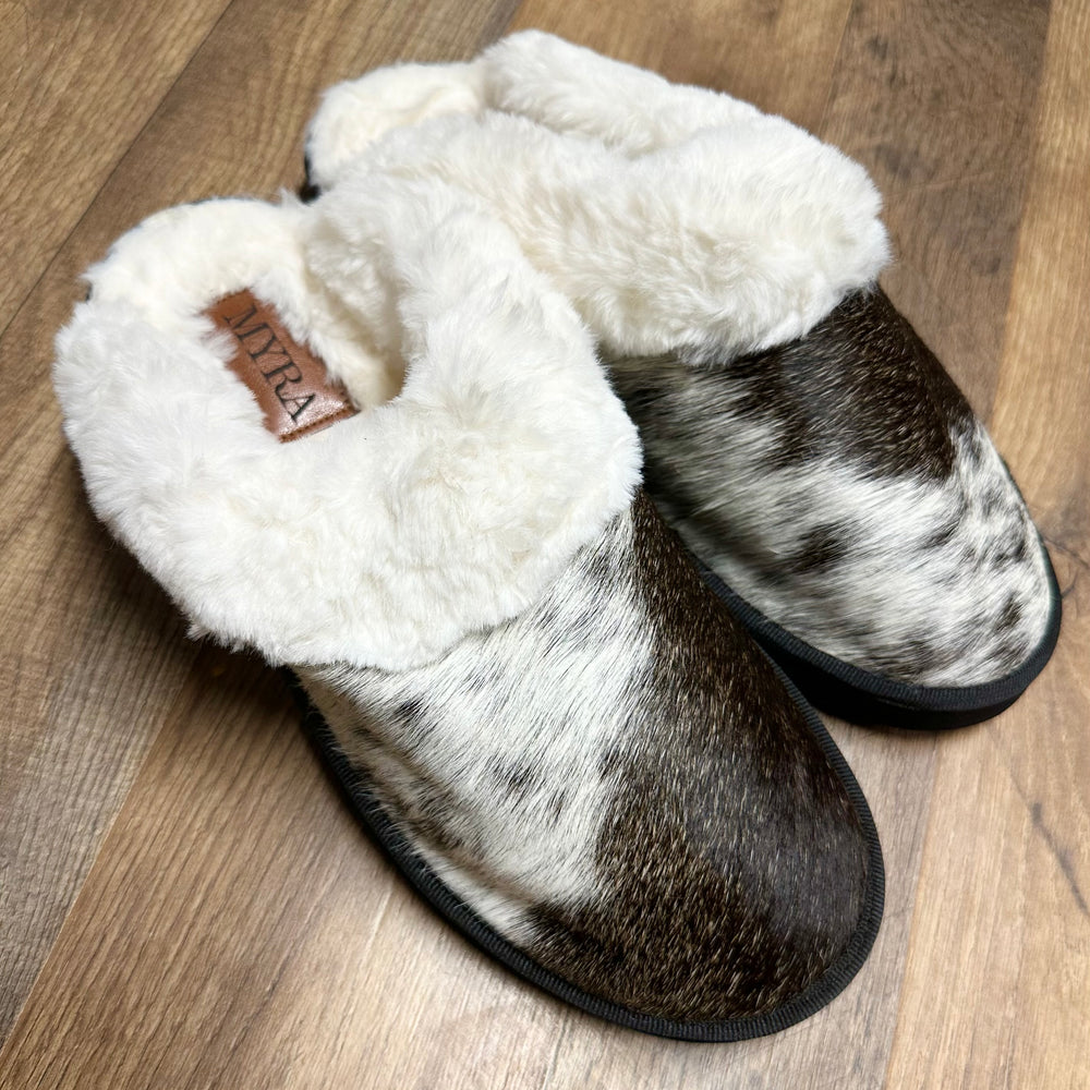 
                      
                        Alamosa Black & White Hair On Hide Slippers
                      
                    