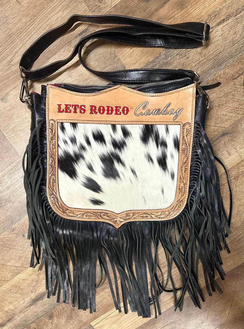 Let’s Rodeo Cowboy Cowhide Fringe Bag