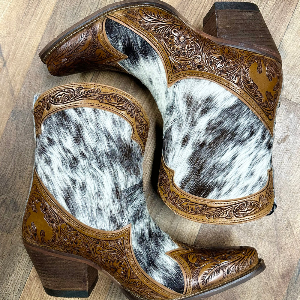 Sandy Mae Cowhide & Tooled Booties