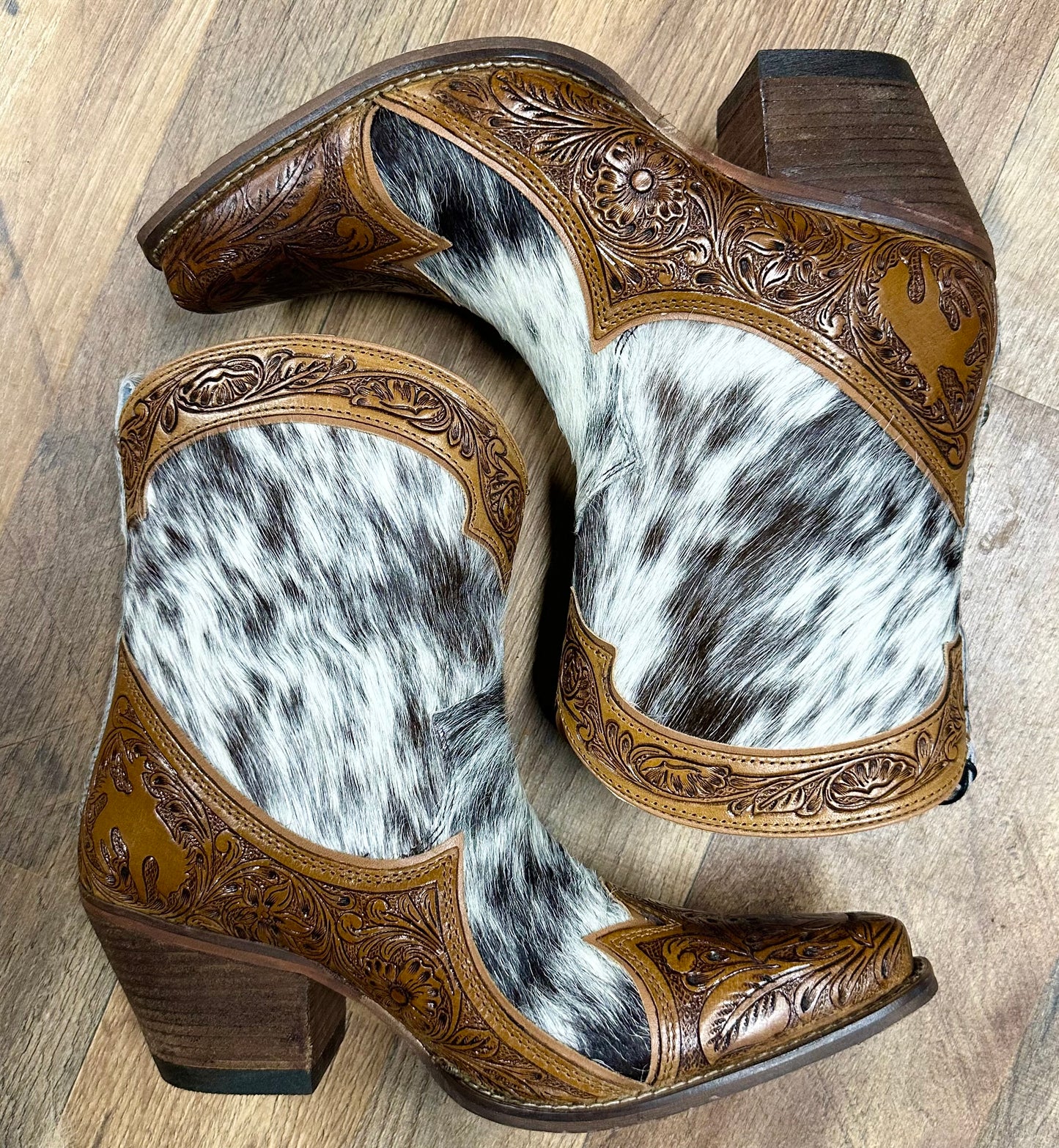 Sandy Mae Cowhide & Tooled Booties