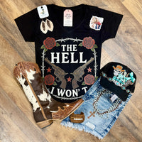 The Hell I Won’t | Western V-Neck Graphic T-Shirt