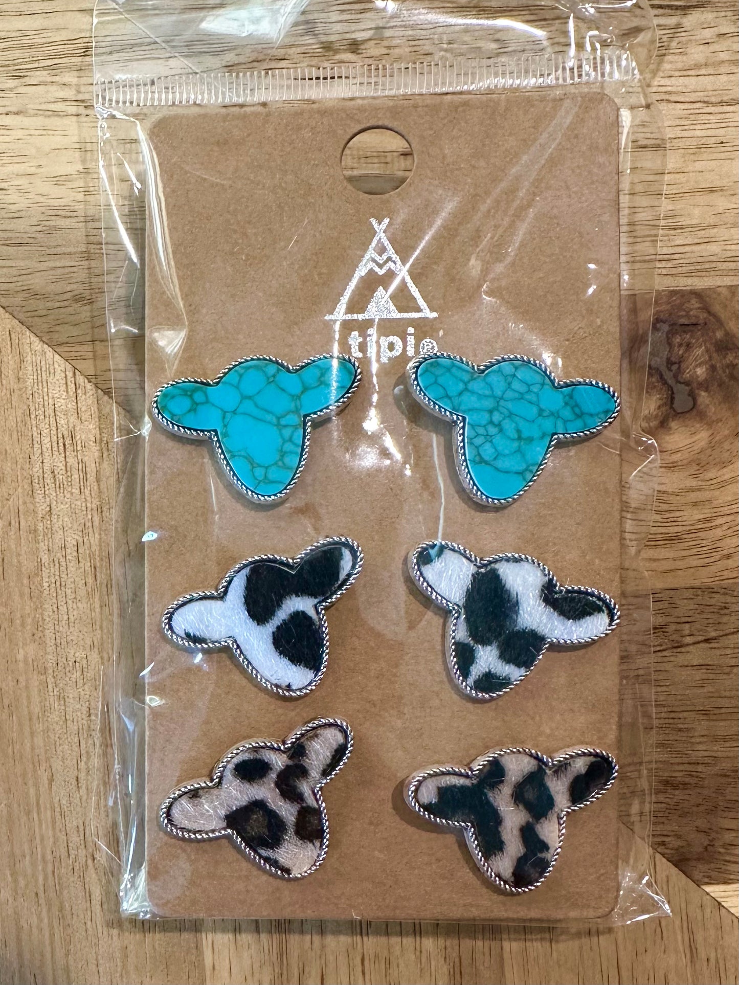 3 Pairs Of Western Cow Head Earrings