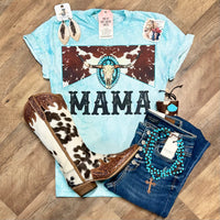 Teal Cowhide Mama | Western Mama Graphic T-Shirt