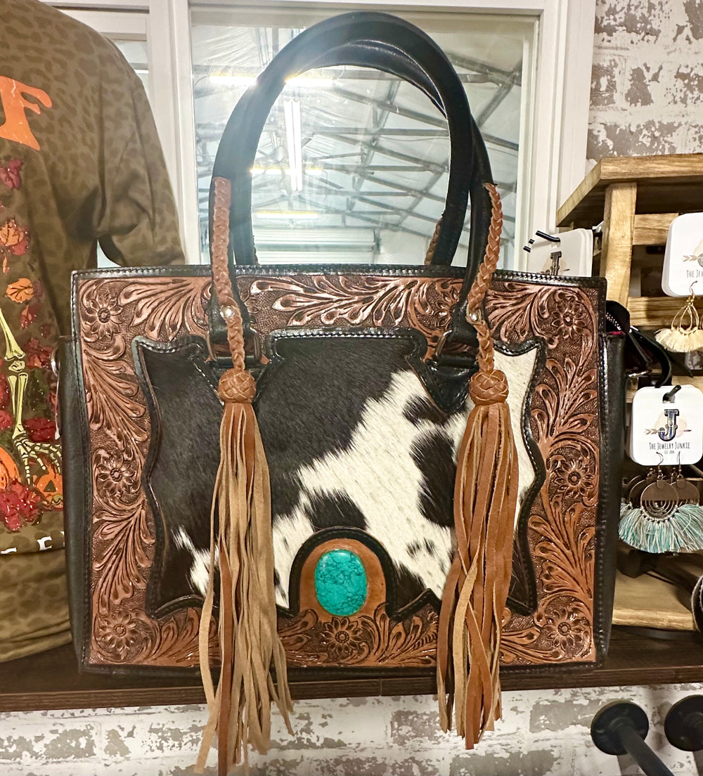 The Nashville Gunner Tooled Cowhide Tote Purse