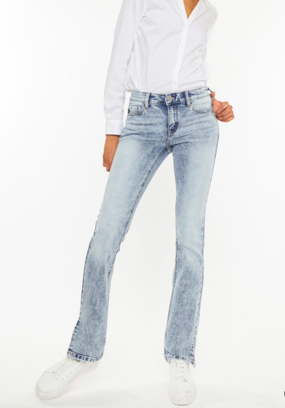 Mid Rise Kancan Medium Acid Wash Bootcut Jean