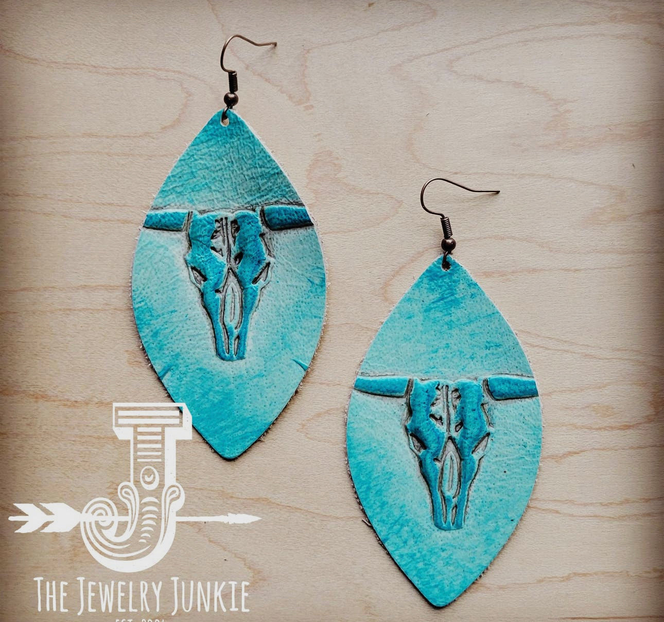 Turquoise Steer Leather Oval Earring