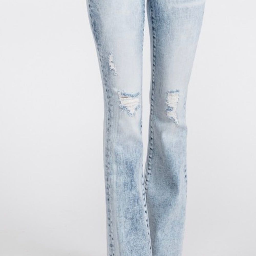 
                      
                        Acid Wash Distressed Stretch Flare Jean
                      
                    