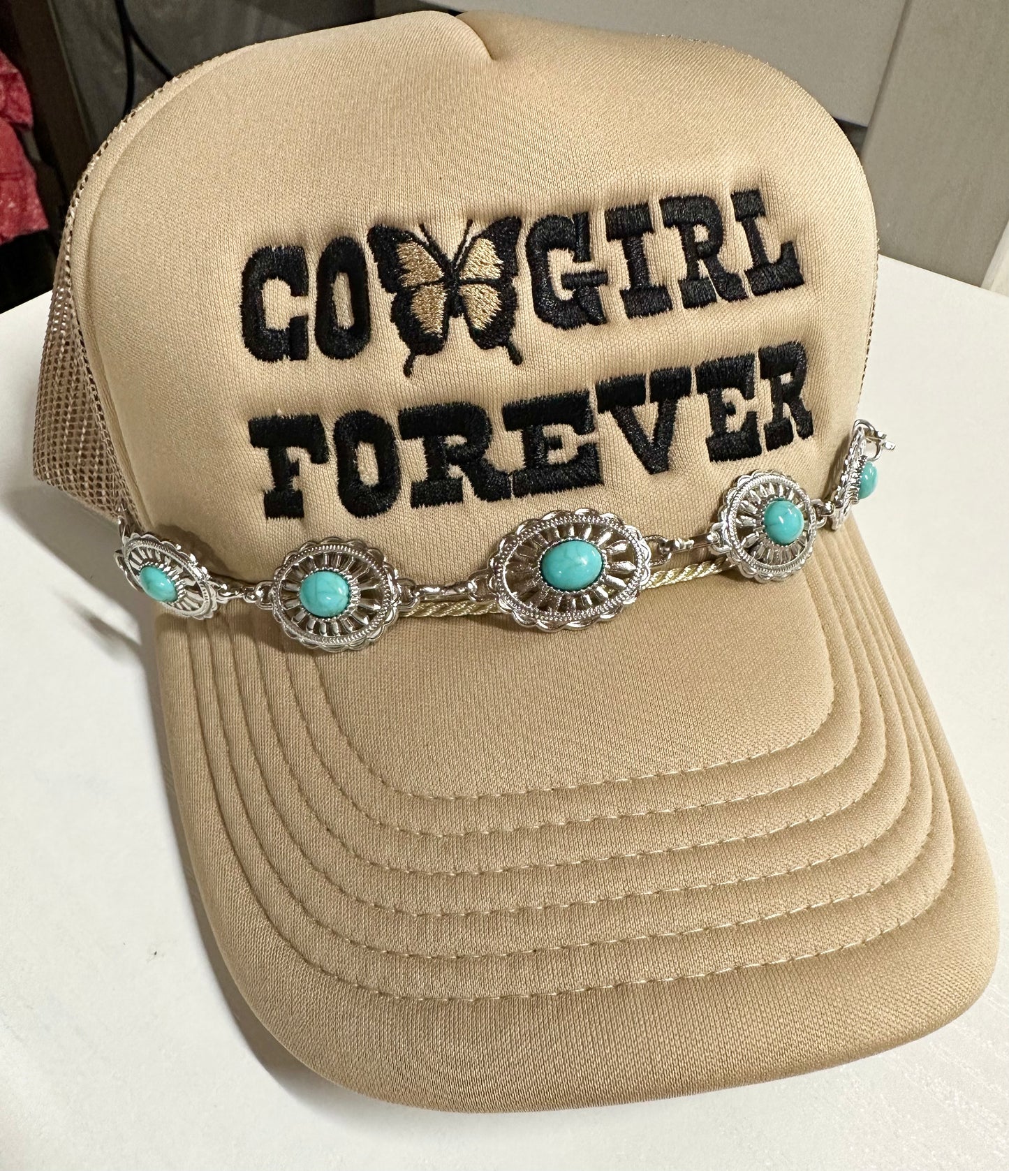 Small Turquoise & Silver Oval Trucker Chain | Hat Band | Cap