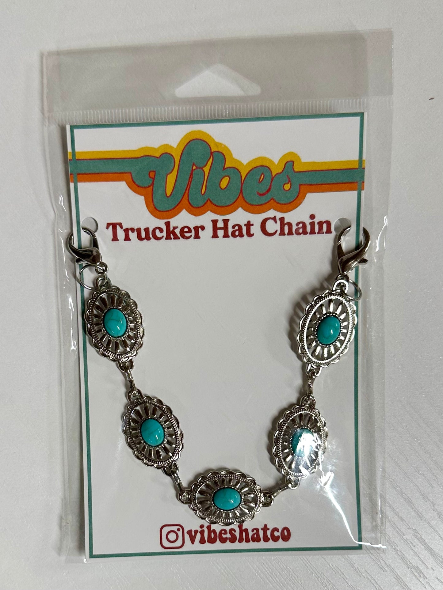 Small Turquoise & Silver Oval Trucker Chain | Hat Band | Cap