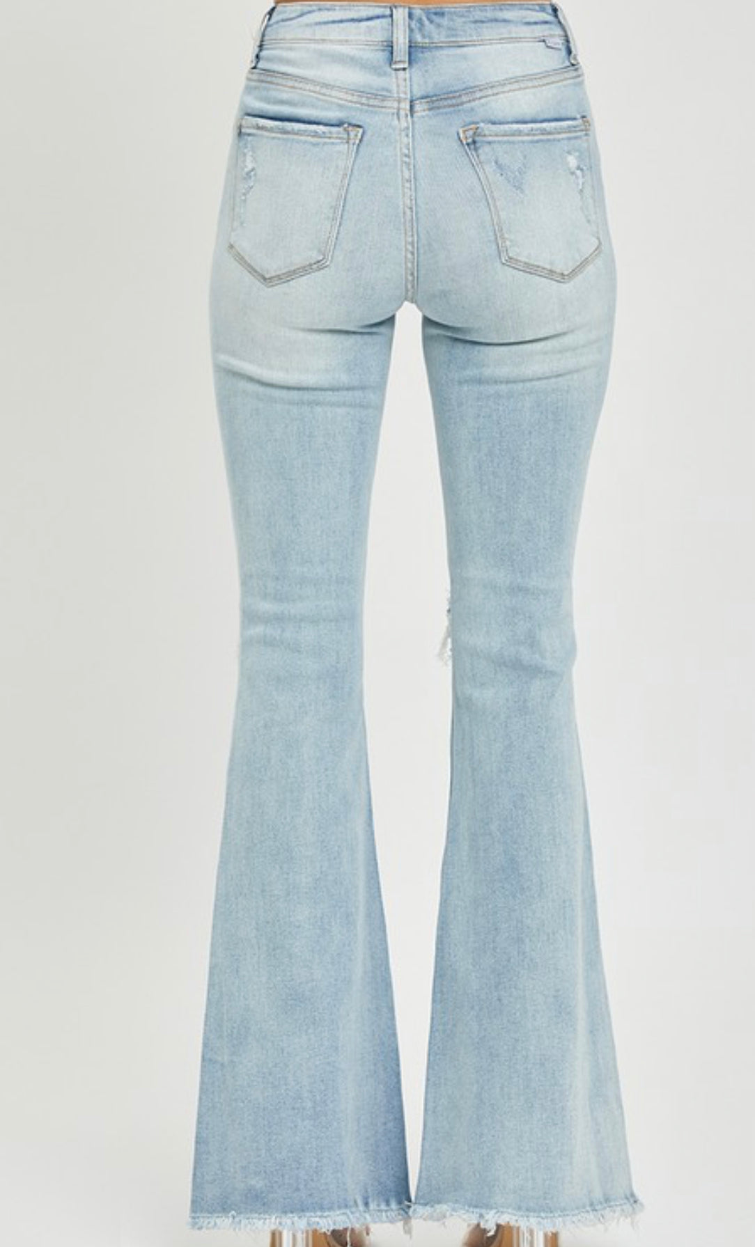 High Rise Distressed Light Wash Flare Jean