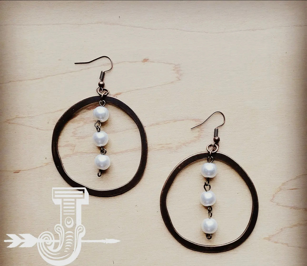 Western Copper Hoop Earrings With Pearls