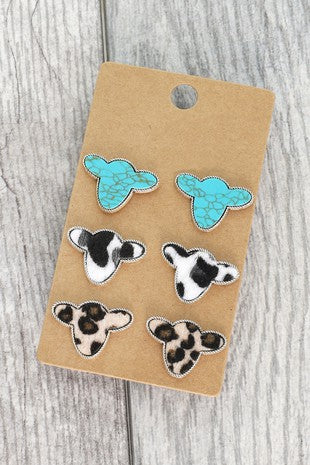 
                      
                        3 Pairs Of Western Cow Head Earrings
                      
                    