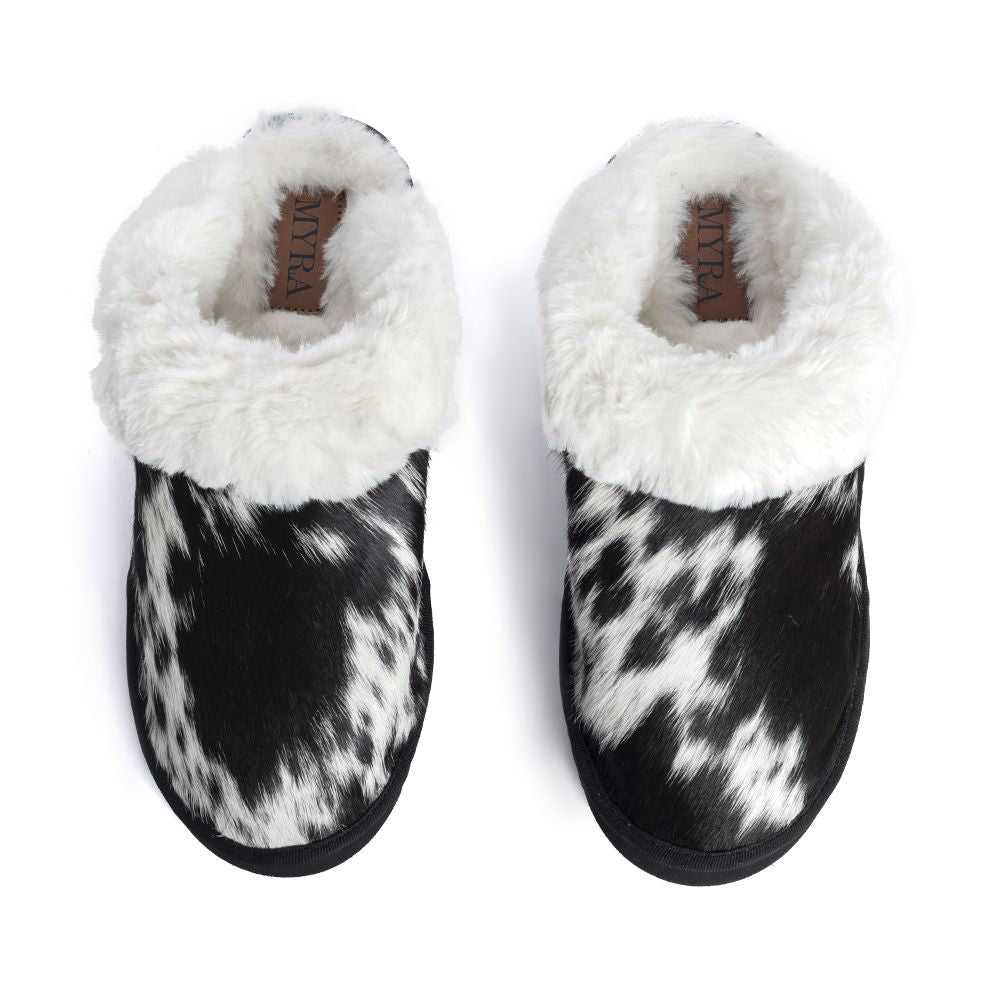 Alamosa Black & White Hair On Hide Slippers