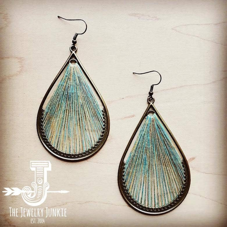 Turquoise Blue Woven Teardrop Earrings