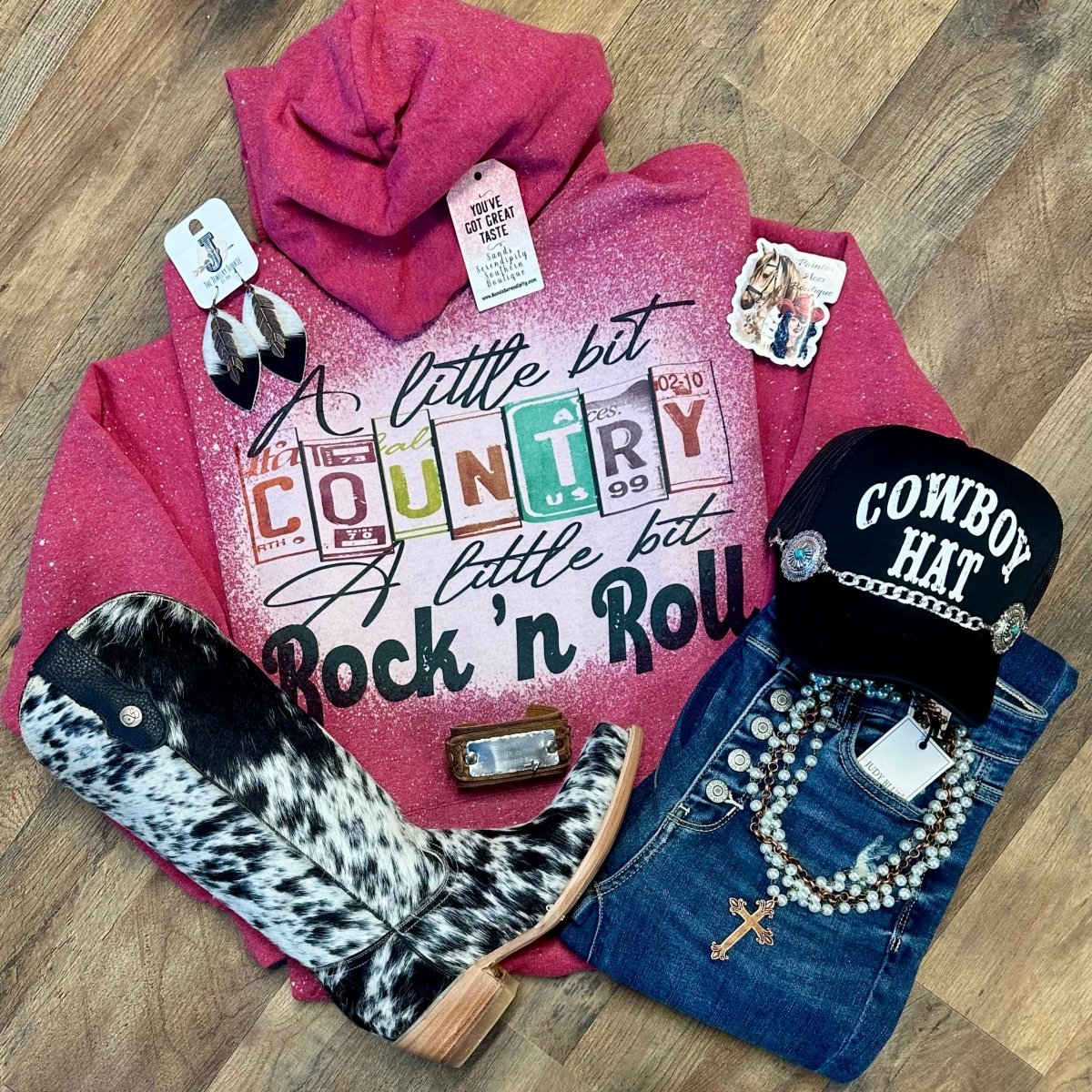 A Little Country A Little Rock N Roll | Cozy Western Hoodie - Painted Aces Boutique