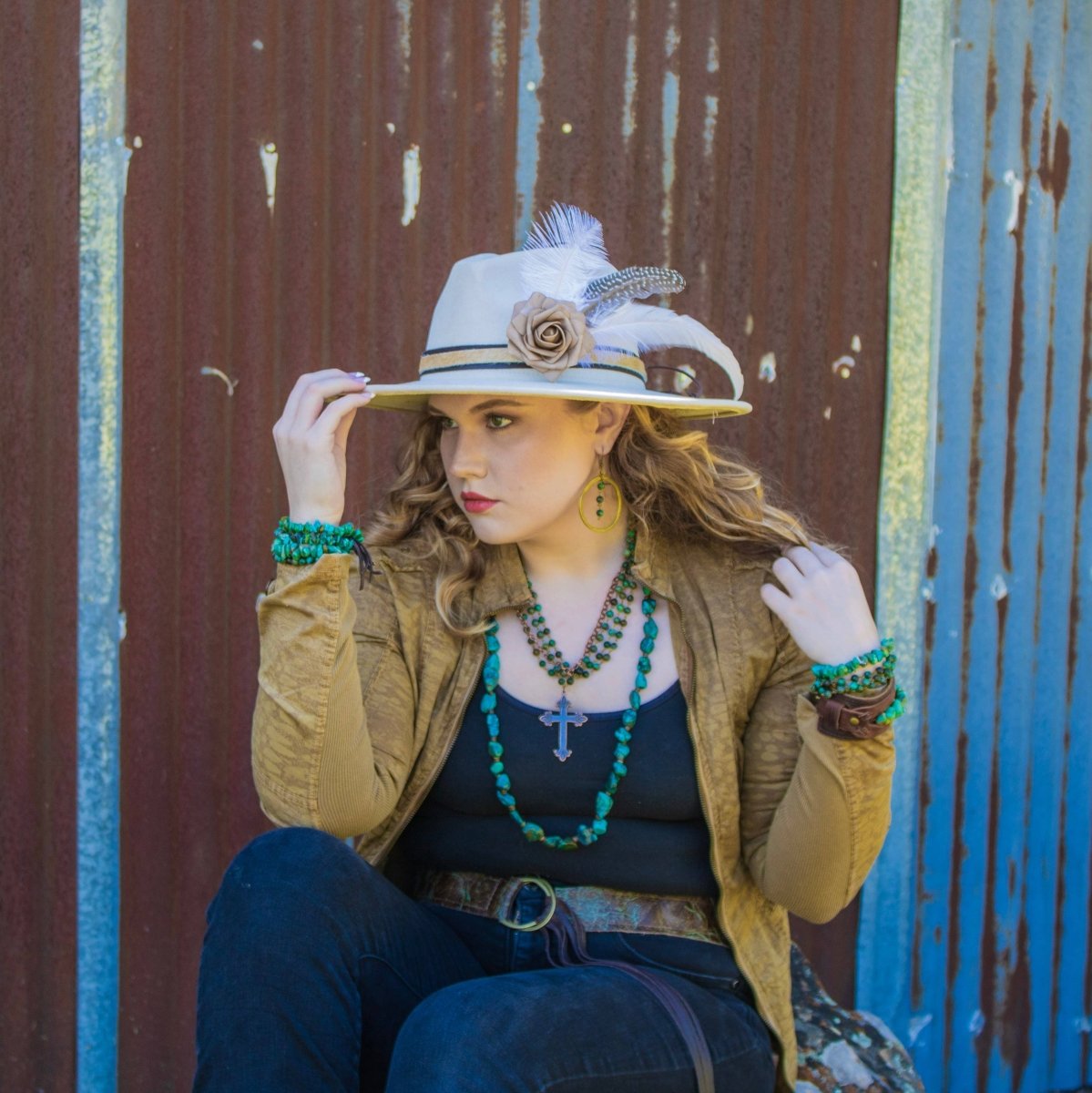 African Turquoise Beaded Collar Necklace With Cross - Painted Aces Boutique