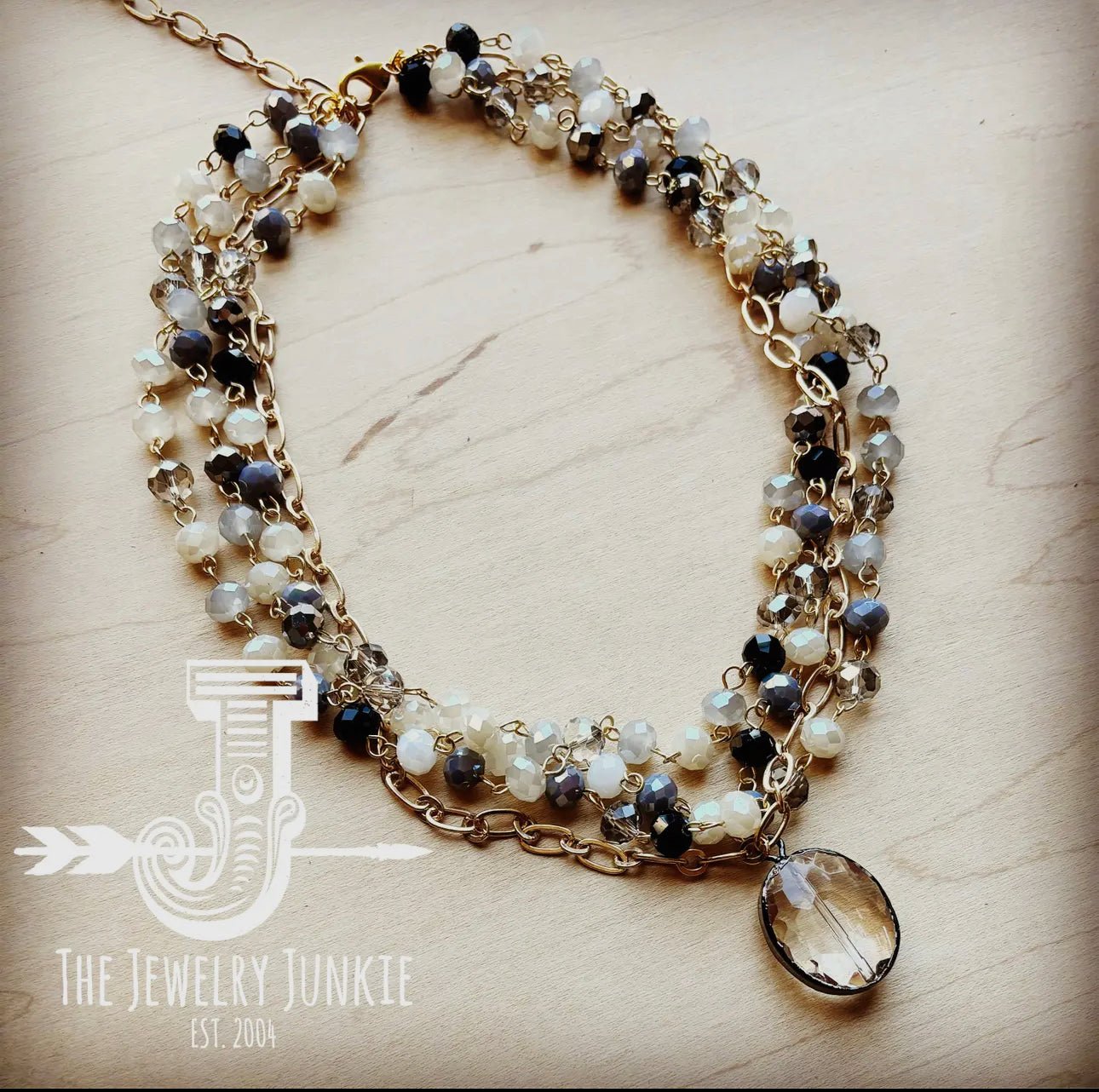 Black, Gray & Gold Collar Necklace with Glass Pendant - Painted Aces Boutique