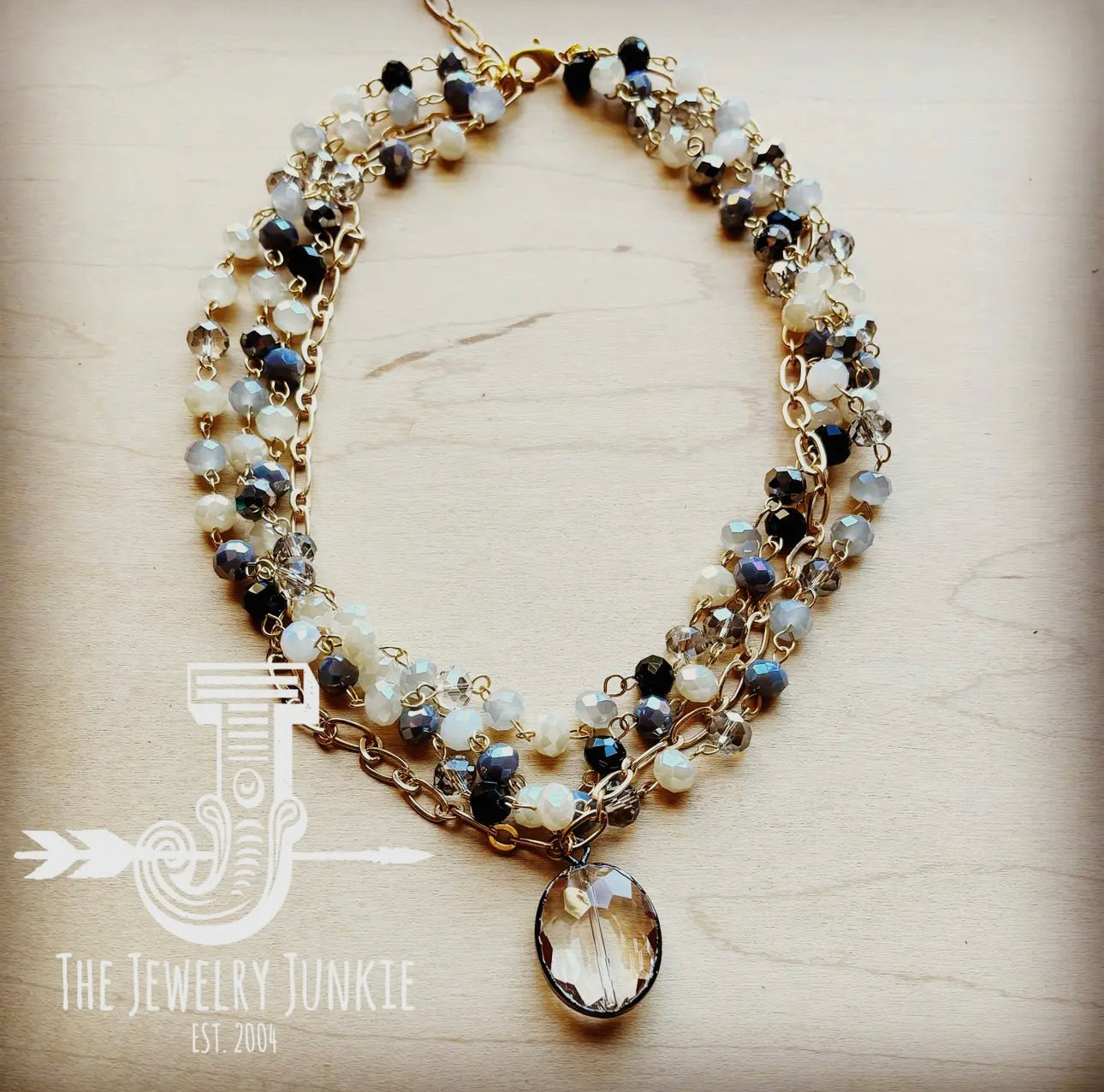 Black, Gray & Gold Collar Necklace with Glass Pendant - Painted Aces Boutique