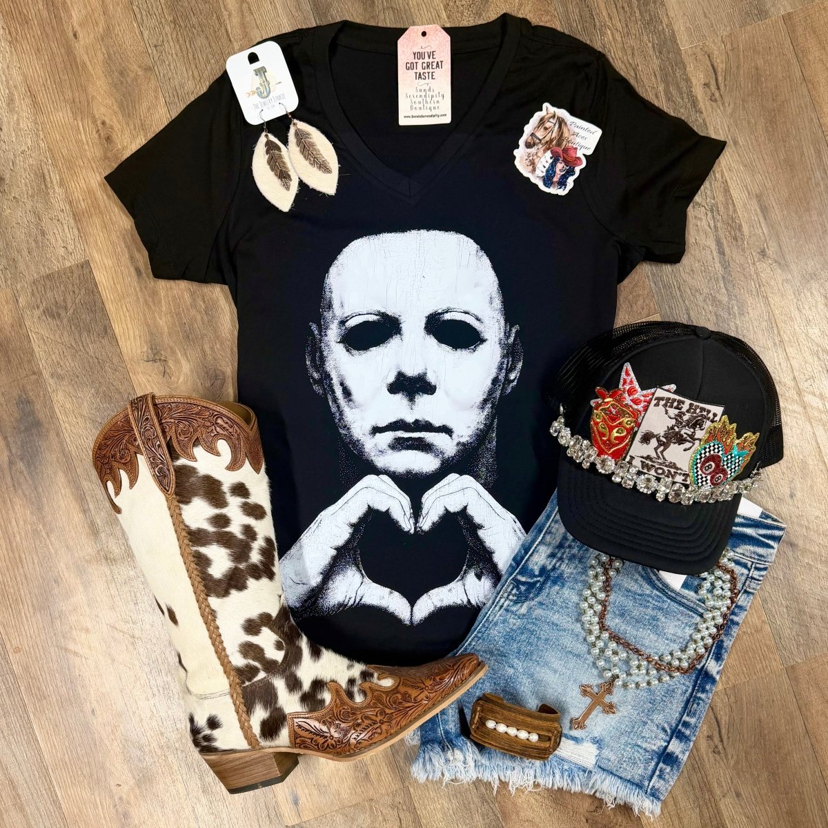 Boogeyman Love | Western V-Neck Graphic T-Shirt - Painted Aces Boutique