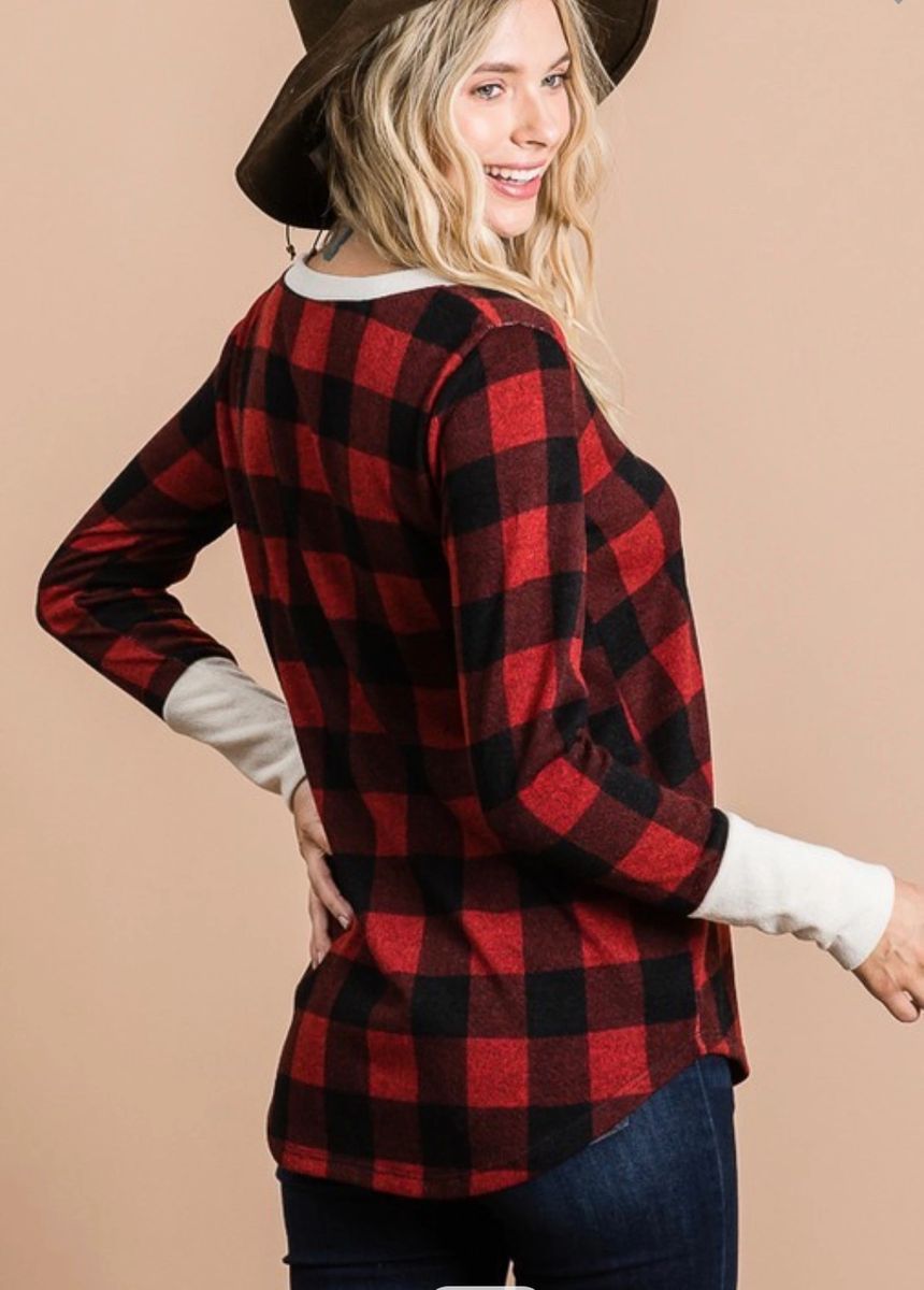 Buffalo Plaid Vneck top - Painted Aces Boutique