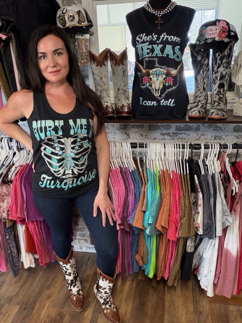Bury Me In Turquoise | Country Graphic Tank Top - Painted Aces Boutique