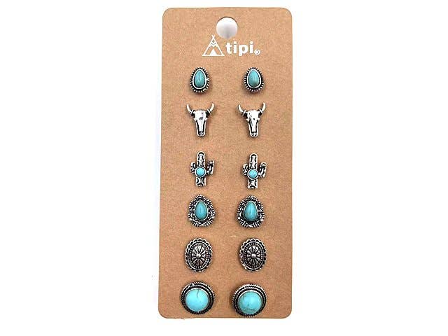 Cactus Queen Theme 6 Pair Post Earring Set - Painted Aces Boutique