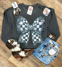 Checkered Bow Sweatshirt 🖤 - Painted Aces Boutique