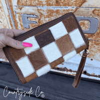 Checkered Cowhide Womens Wallet Wristlet Trendy - Painted Aces Boutique