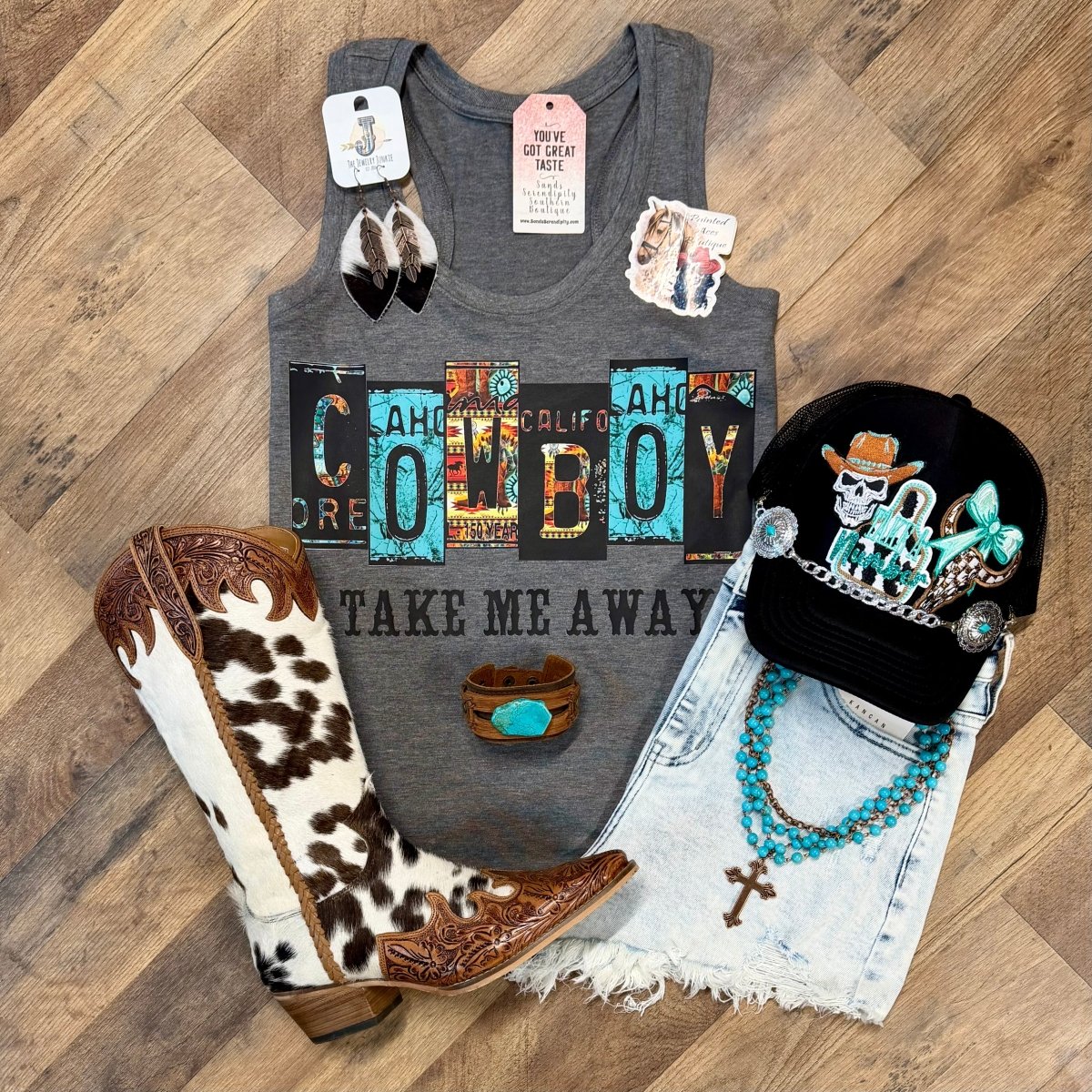 Cowboy Take Me Away | Country Graphic Tank Top - Painted Aces Boutique