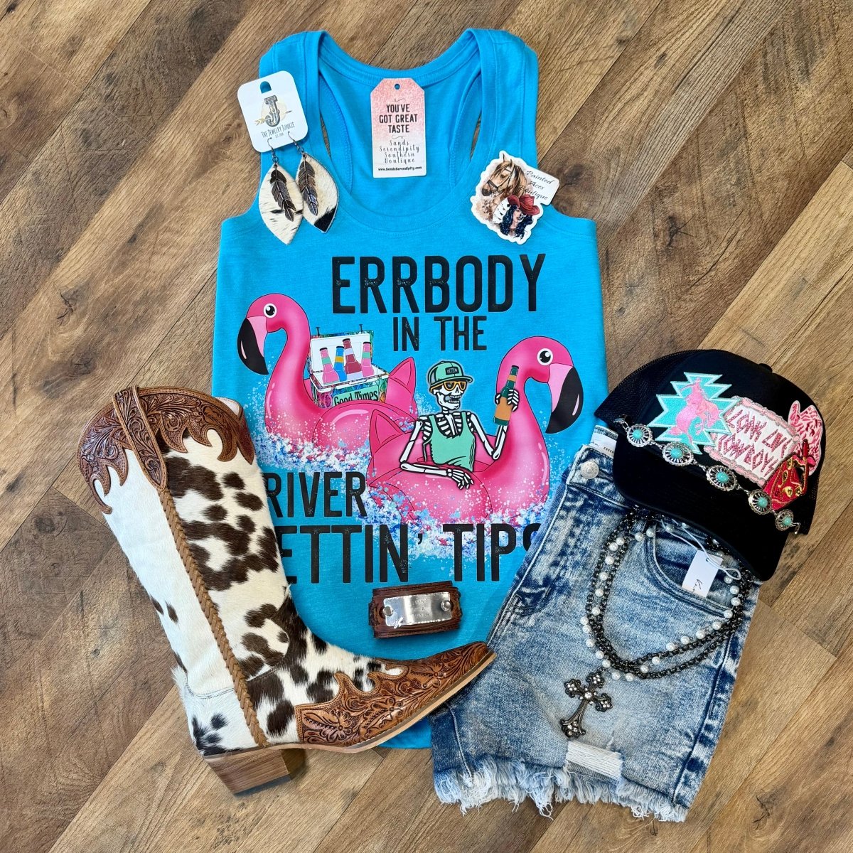 Errybody In The River Gettin’ Tipsy | Country Graphic Tank Top - Painted Aces Boutique