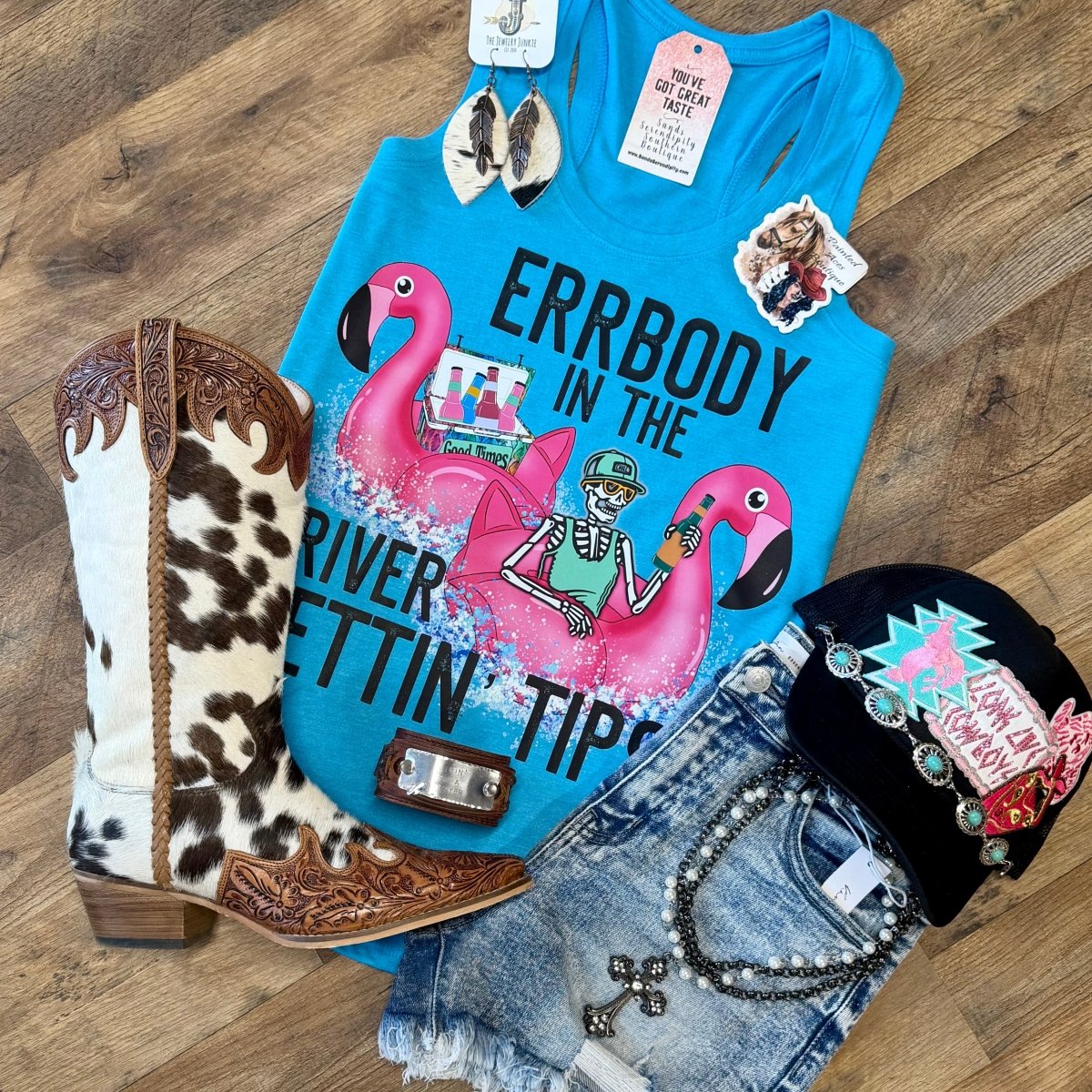 Errybody In The River Gettin’ Tipsy | Country Graphic Tank Top - Painted Aces Boutique