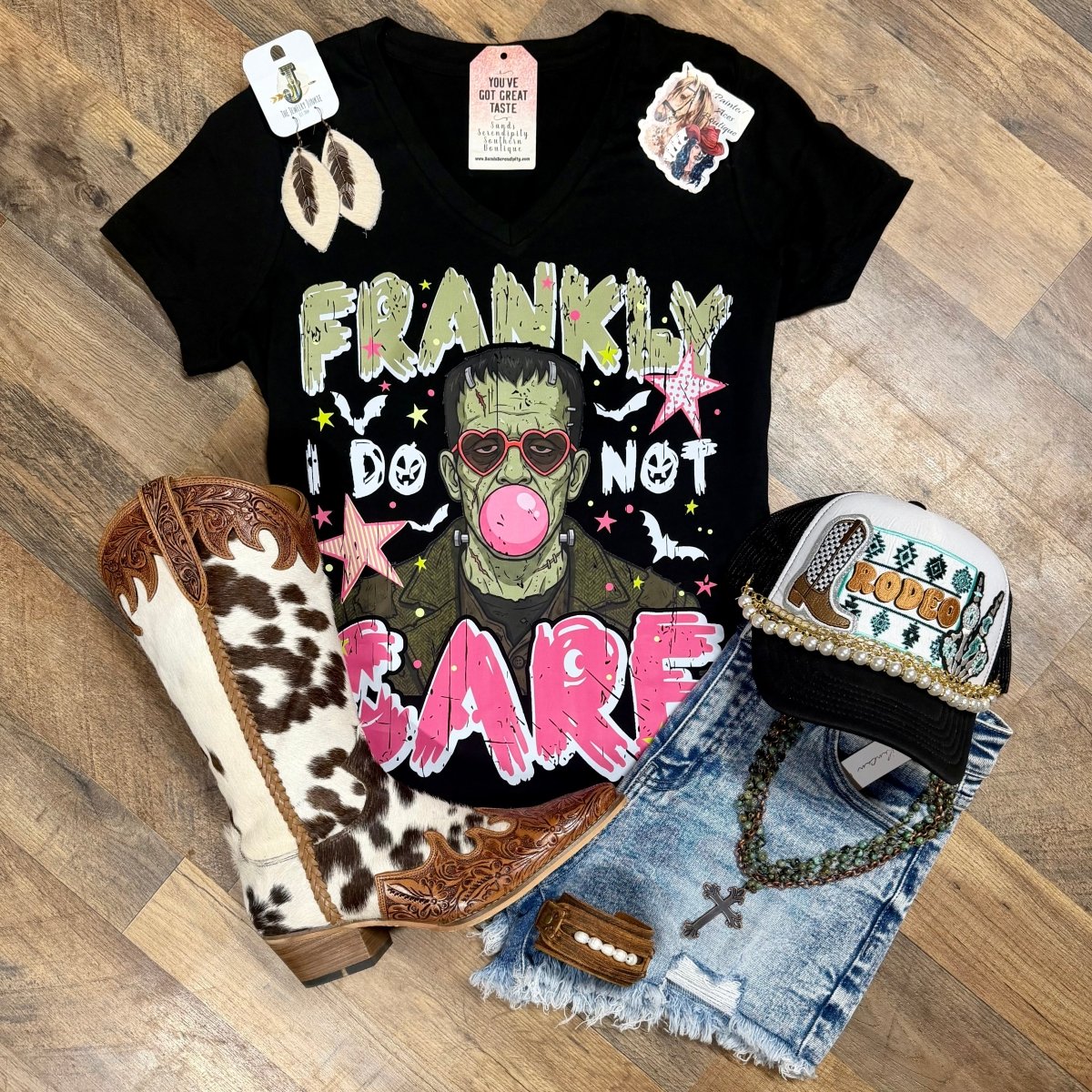 Frankly I Do Not Care | Western V-Neck Graphic T-Shirt - Painted Aces Boutique