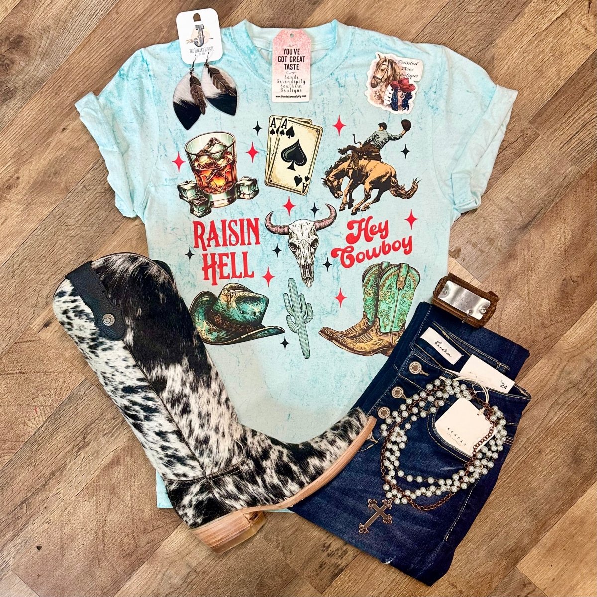 Hey Cowboy Let’s Raise Hell | Boot Scootin’ Graphic T-Shirt - Painted Aces Boutique