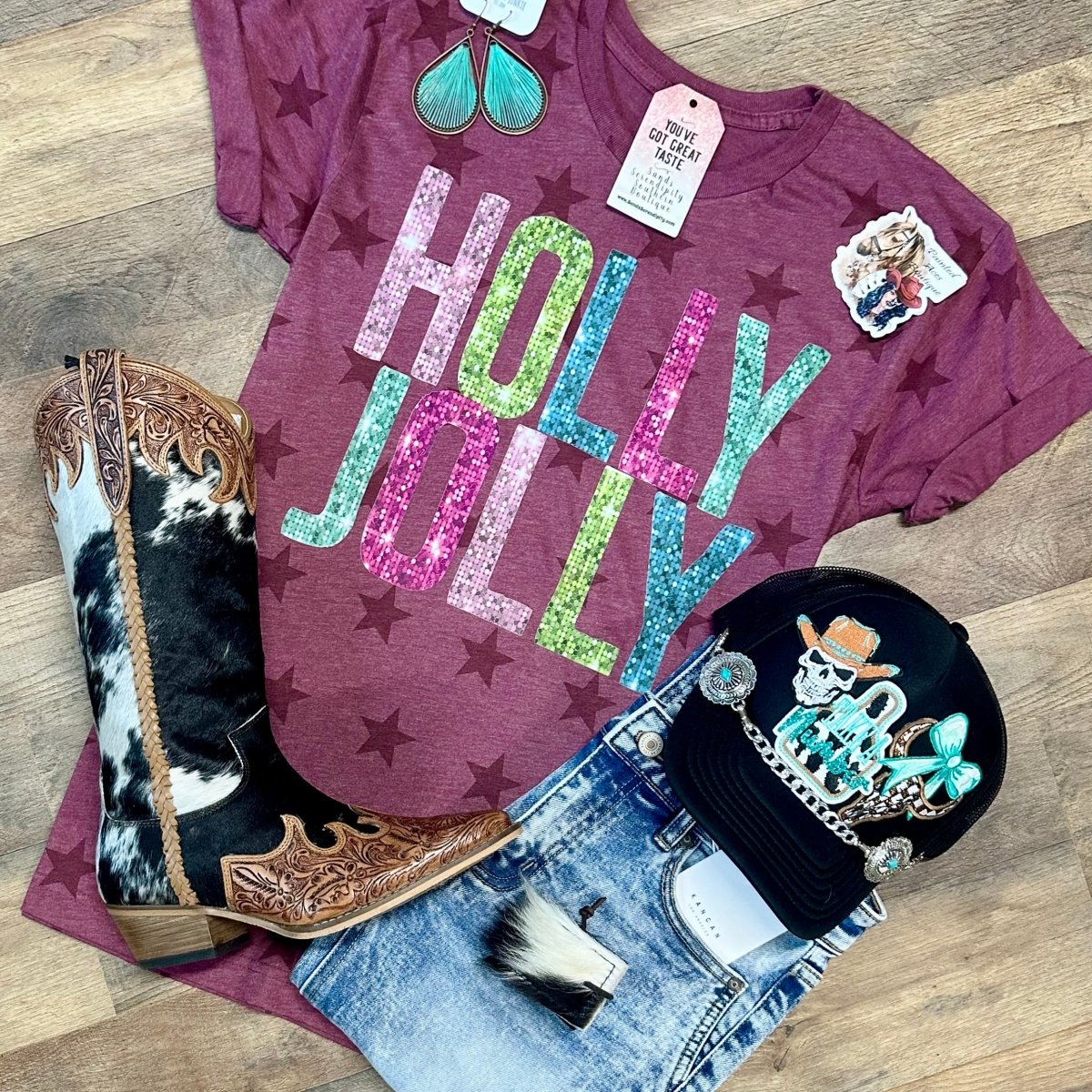Holly Jolly | Western Holiday Tee - Painted Aces Boutique