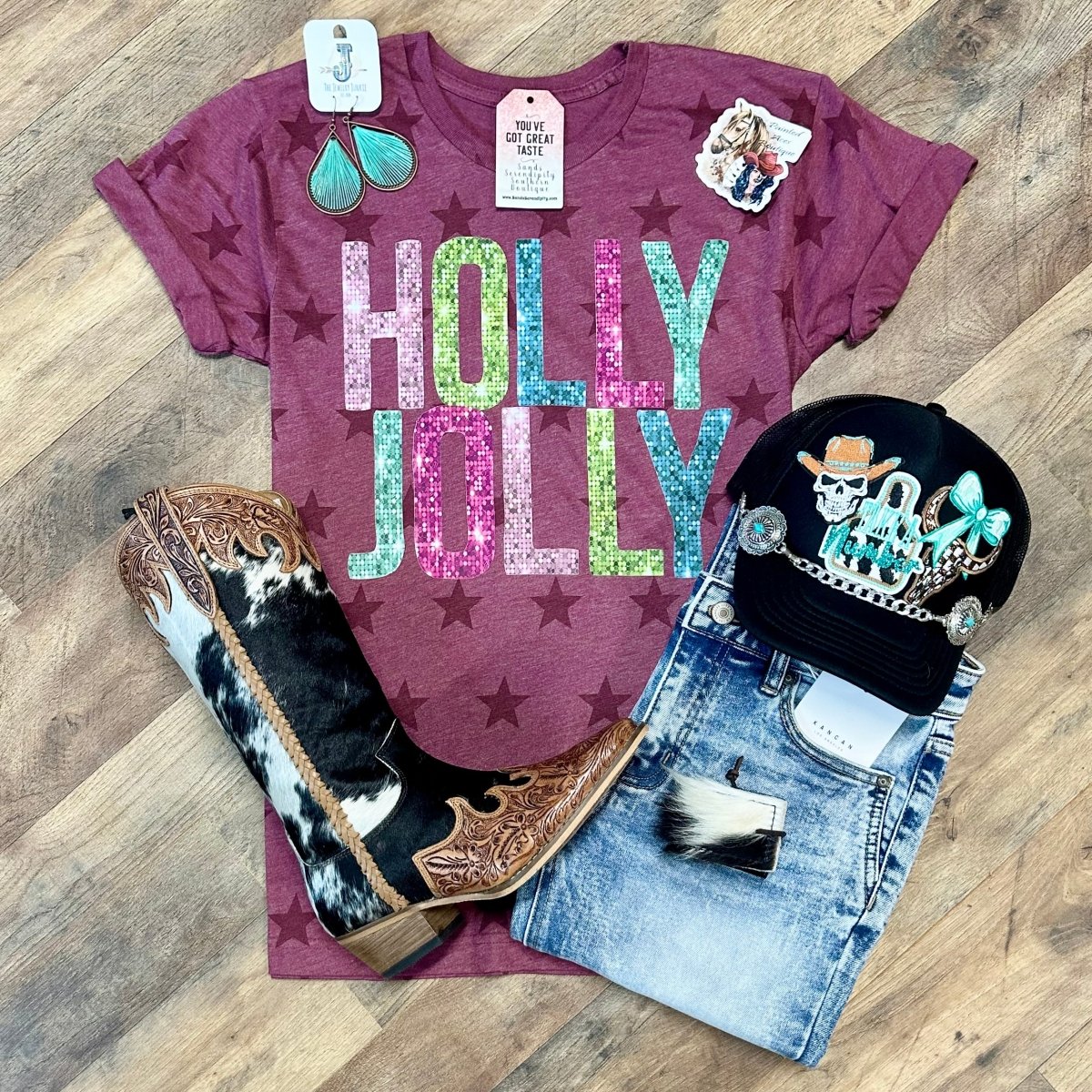 Holly Jolly | Western Holiday Tee - Painted Aces Boutique