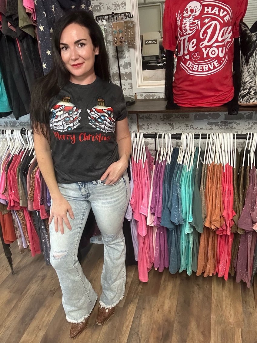 Merry Christmas Ornaments | Western Holiday Tee - Painted Aces Boutique