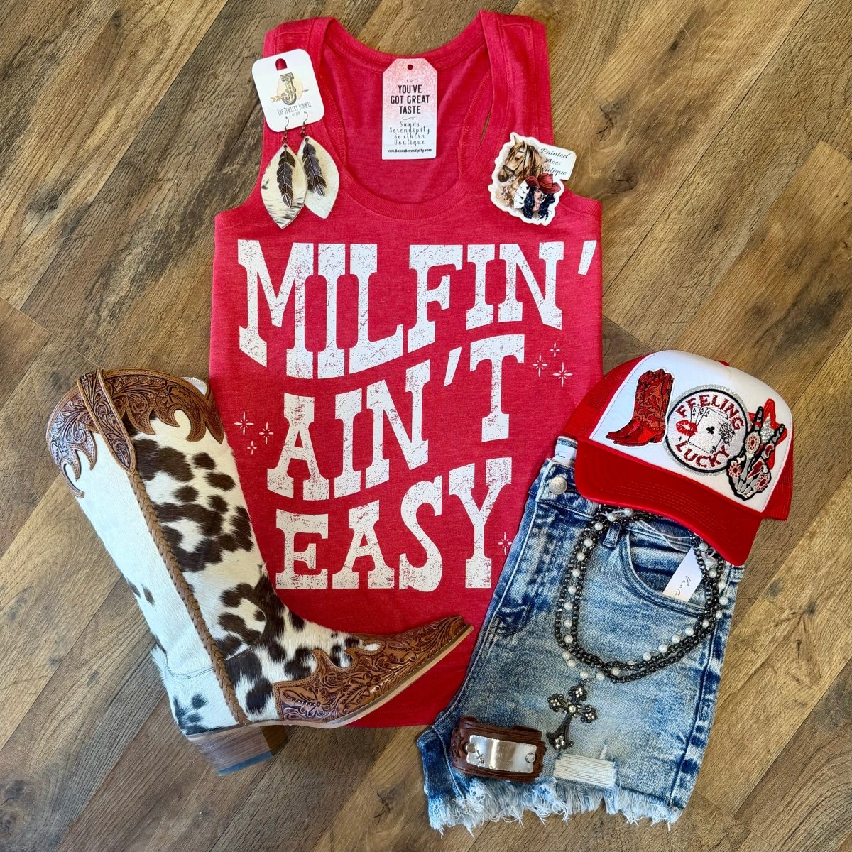 Milfin’ Ain’t Easy | Country Graphic Tank Top - Painted Aces Boutique
