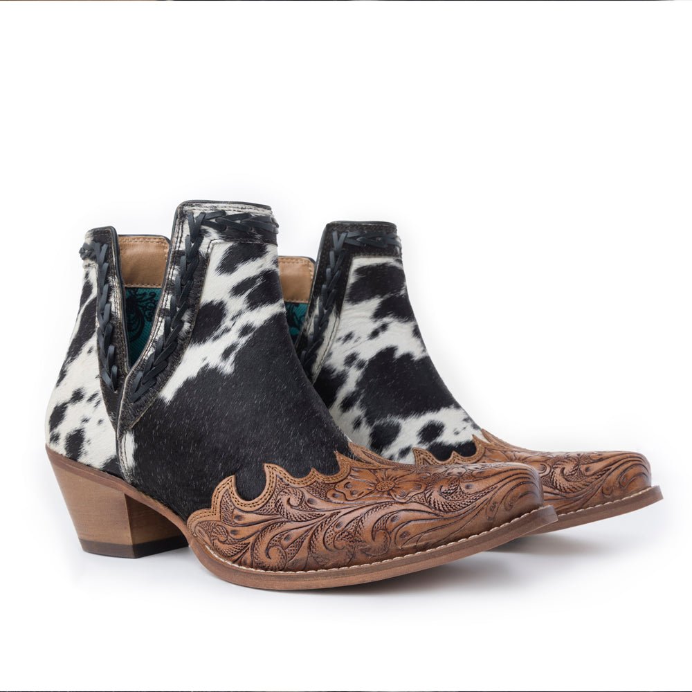 Myra Georgina Hairon Boots for Women - Spilt - Top Handtooled Pointed Toe Cowgirl Boots for Rustic Rodeo Glam - Painted Aces Boutique