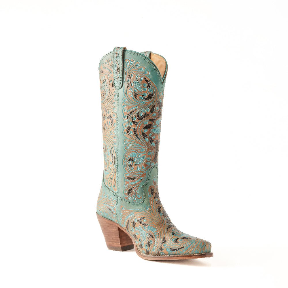 Myra Kasiopeah Cowgirl Leather Boots - Turquoise Western Boots for Women with Pointed Toe Heel - Painted Aces Boutique