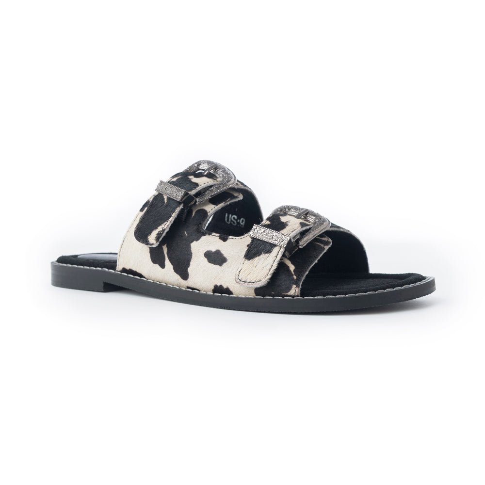 Myra Midnight Grove Hairon Leather Sandals in Ranch Ivory - Painted Aces Boutique
