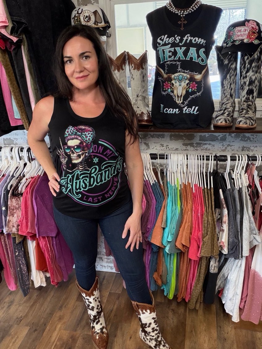 On My Husband’s Last Nerve | Country Graphic Tank Top - Painted Aces Boutique