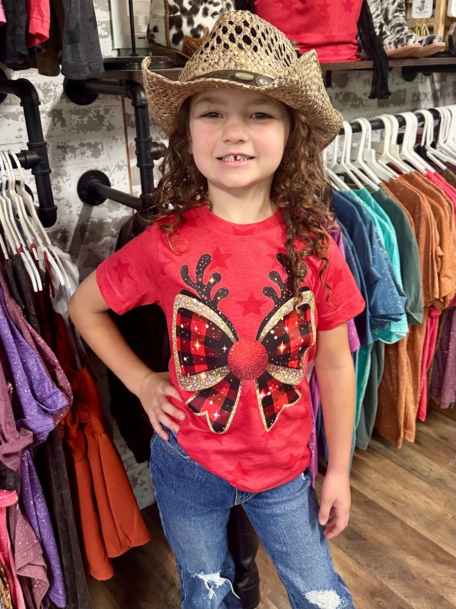 Reindeer Bow | Kids Cool Country Tees - Painted Aces Boutique