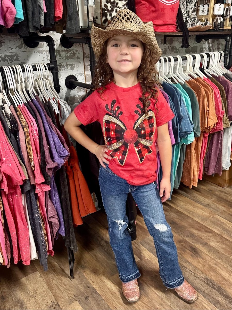 Reindeer Bow | Kids Cool Country Tees - Painted Aces Boutique